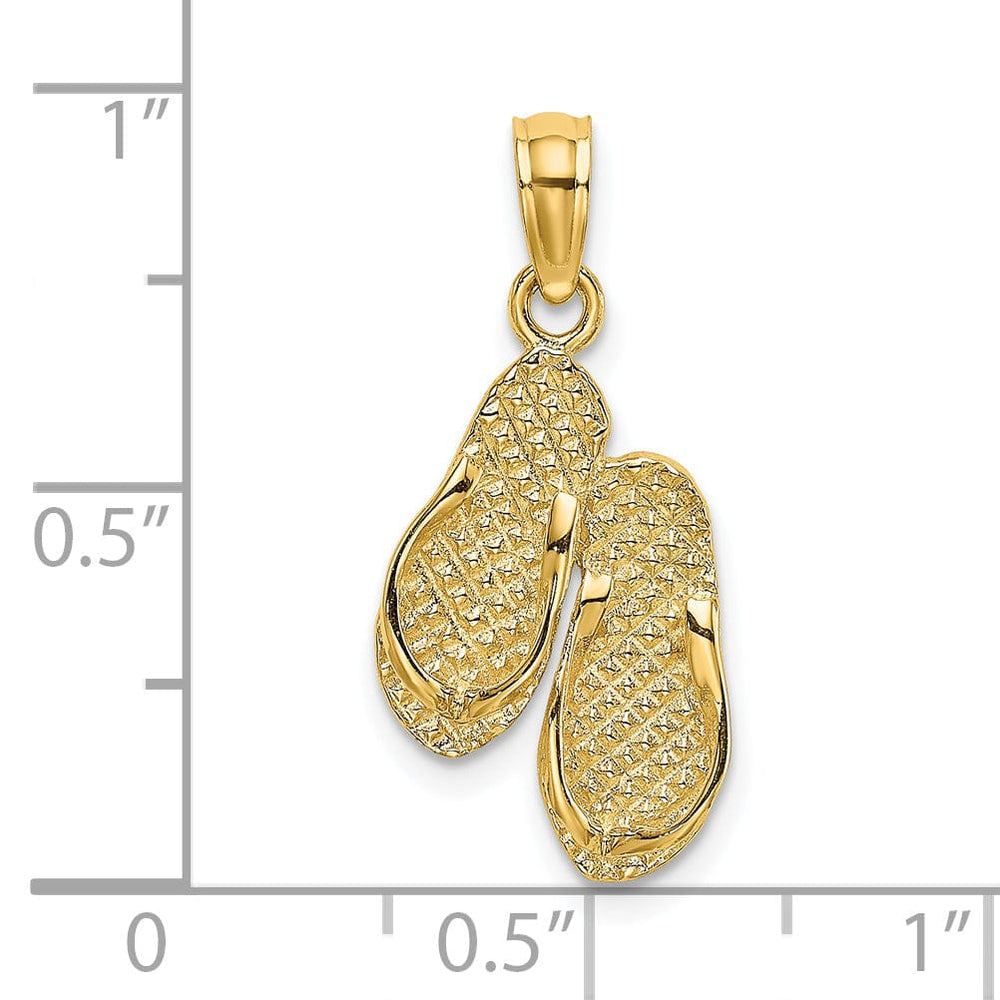 14k Yellow Gold Solid Textured Polished Finish Reversible HAWAII Double Flip-Flop Sandles Charm Pendant