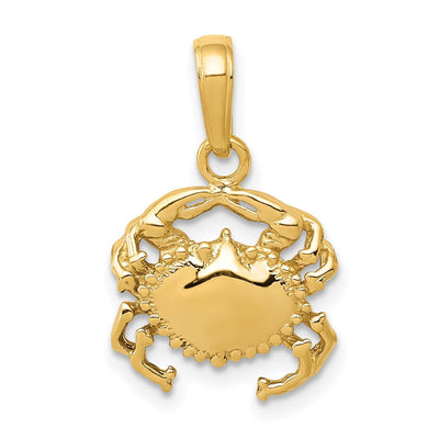 14k Yellow Gold Solid Polished Finish Open-Backed Soild Crab Charm Pendant