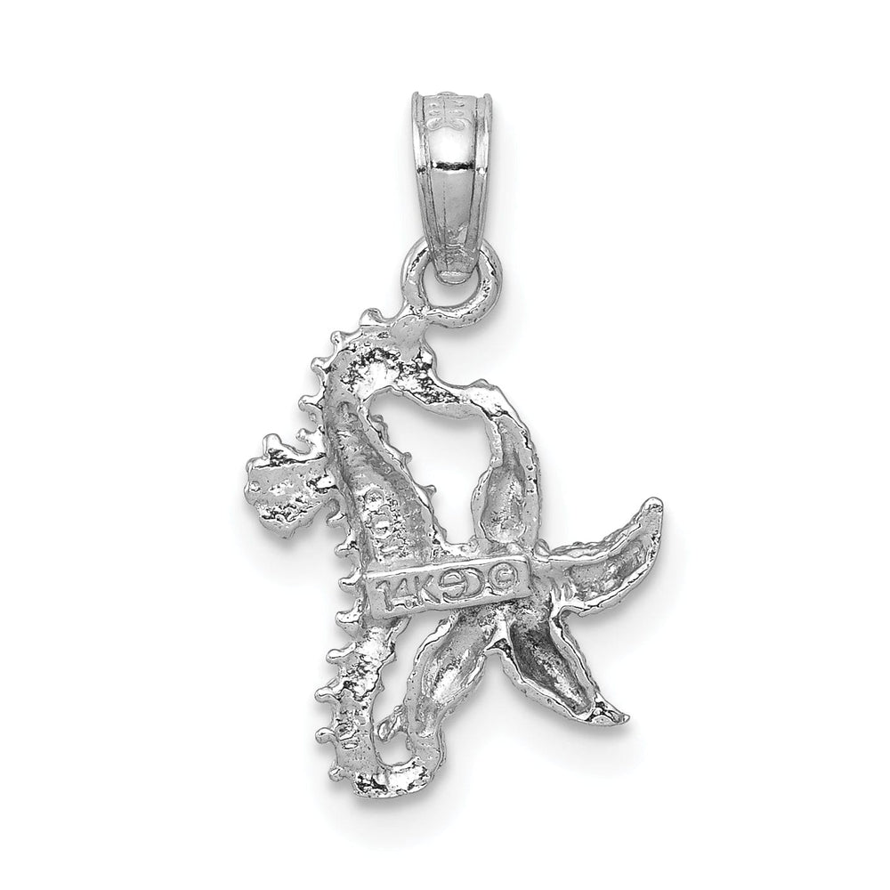 14K White Gold Solid Texture Polished Finish Men's Seahorse and Starfish Charm Pendant
