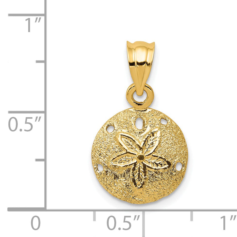 14k Yellow Gold Solid Textured Polished Finish Laser-Cut Sea Sand Dollar Charm Pendant