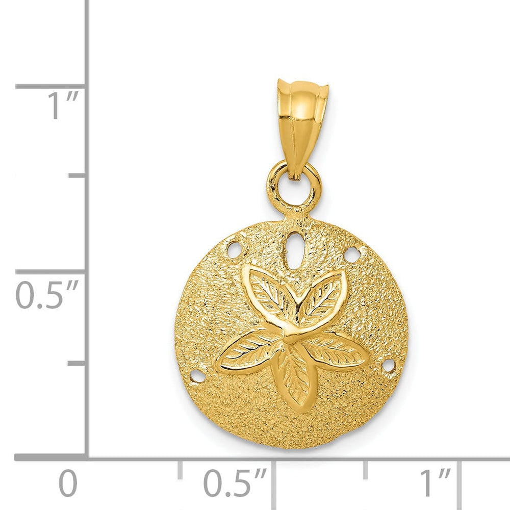 14k Yellow Gold Solid Texture Polished Finish Laser Cut Sea Sand Dollar Charm Pendant