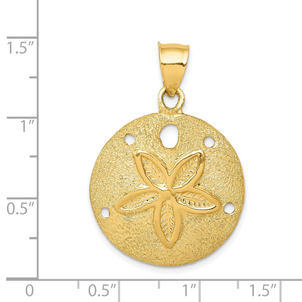 14k Yellow Gold Solid Textured Polish Finish Laser Cut Sea Sand Dollar Charm Pendant