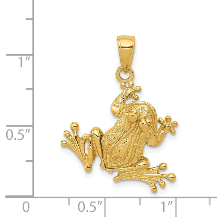 14k Yellow Gold Solid Polished Finish 3-Dimensional Moveable Frog Charm Pendant