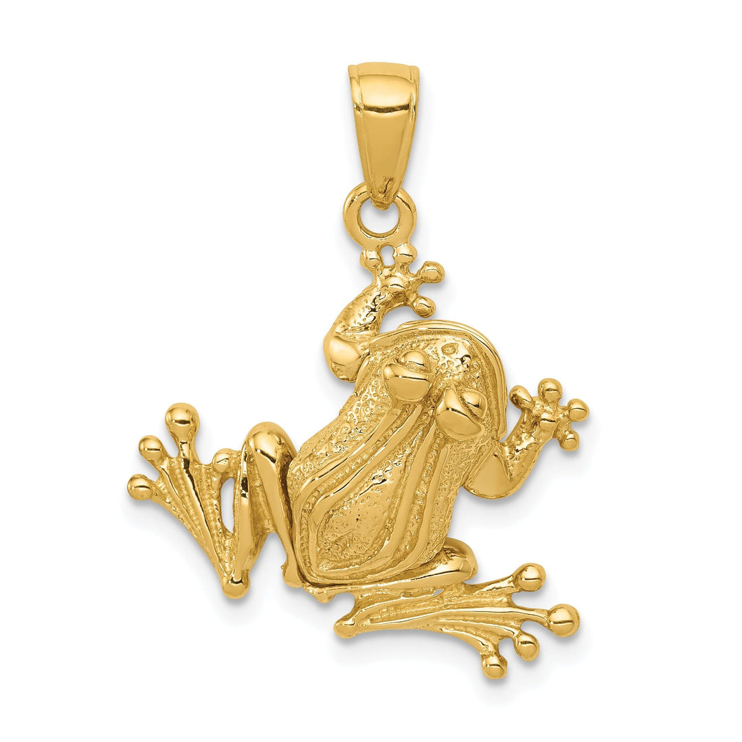 14k Yellow Gold Solid Polished Finish 3-Dimensional Moveable Frog Charm Pendant