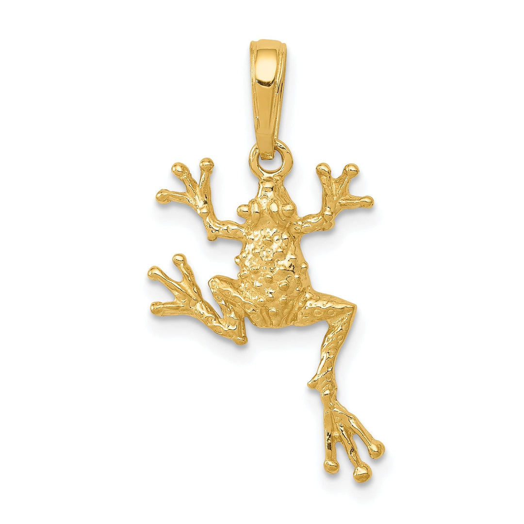 14k Yellow Gold Solid Textured Polished Finish Open-Backed Frog Slide Pendant