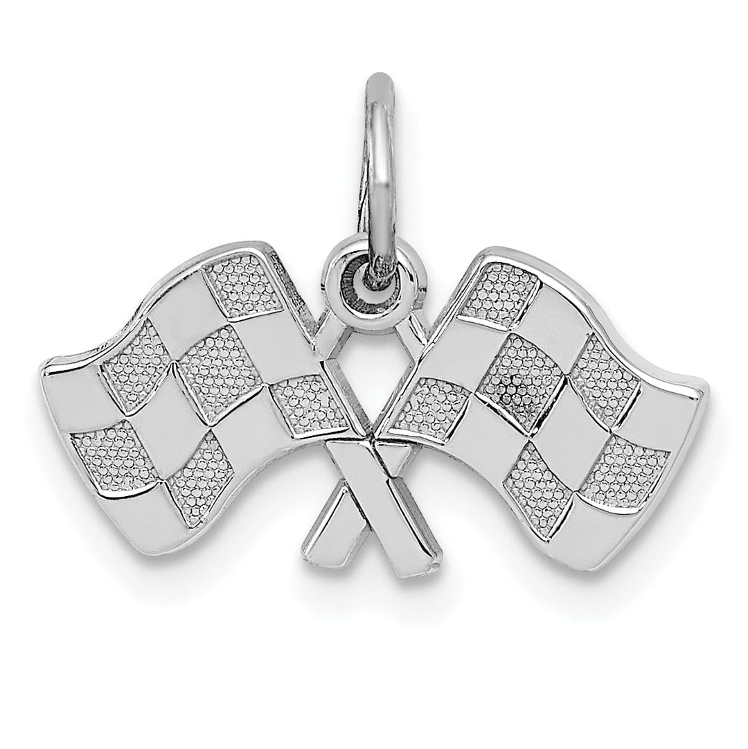 14K White Gold Polished Checkered Flags Charm Pendant