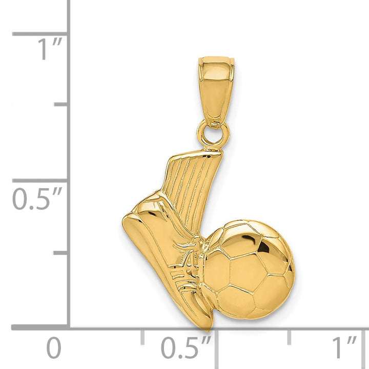 Solid 14k Yellow Gold Soccer Shoe Ball Pendant