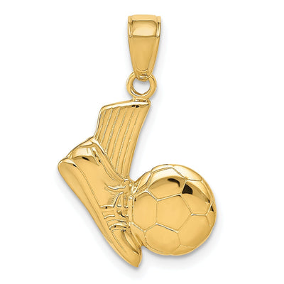 Solid 14k Yellow Gold Soccer Shoe Ball Pendant