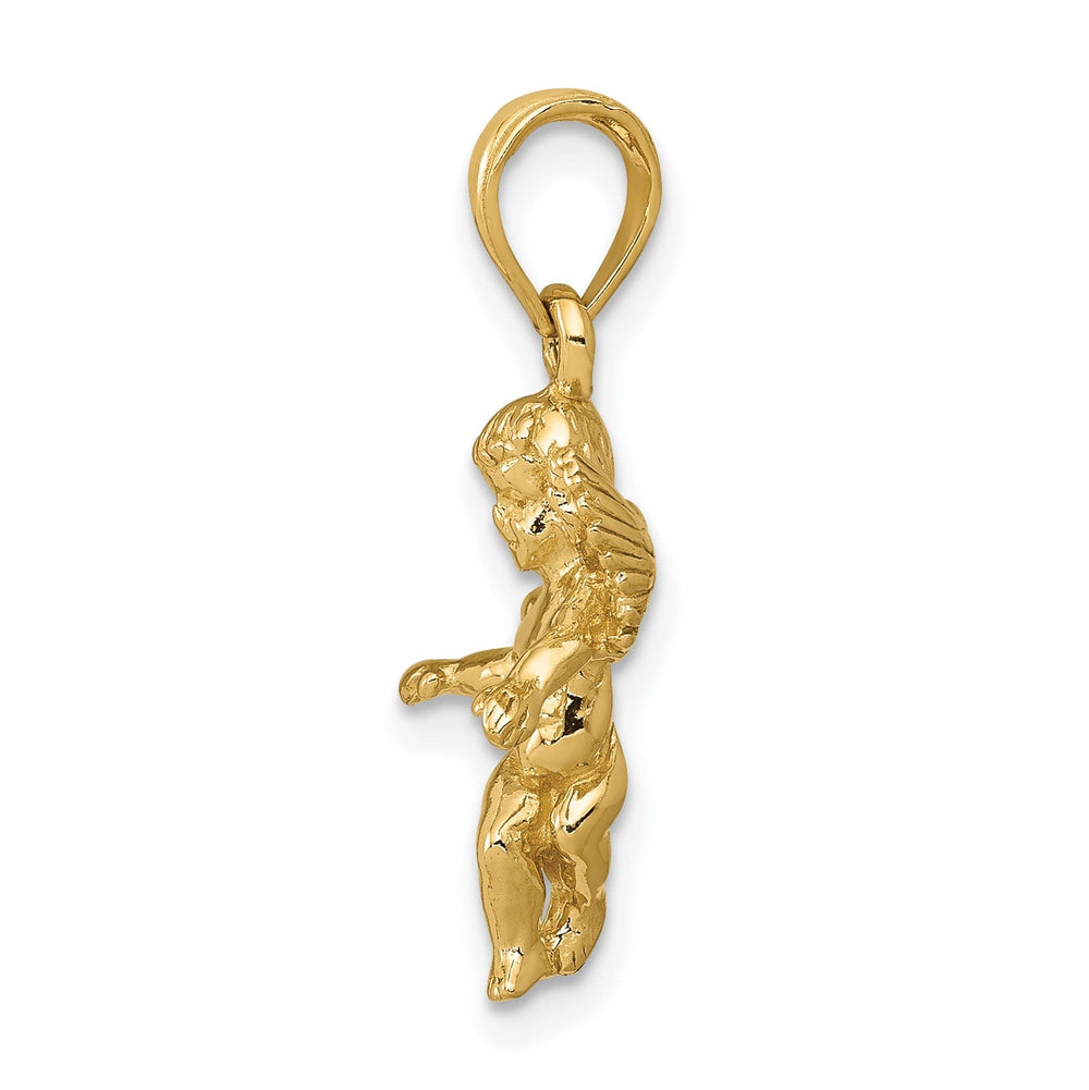 14k Yellow Gold Polished Finish 3-Dimensional Solid Angel Pendant