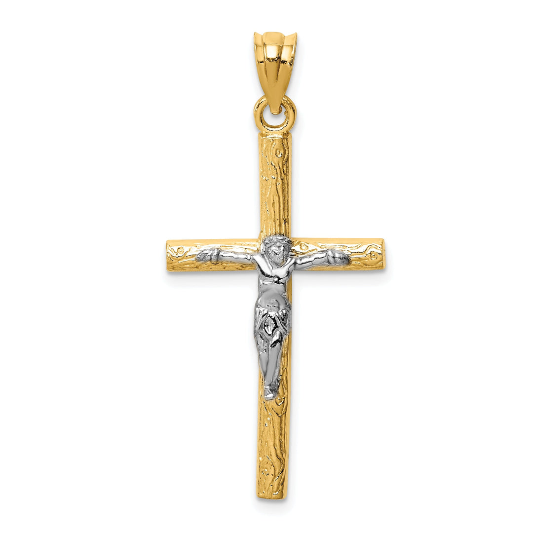 14k Two-tone Gold INRI Crucifix Cross Pendant