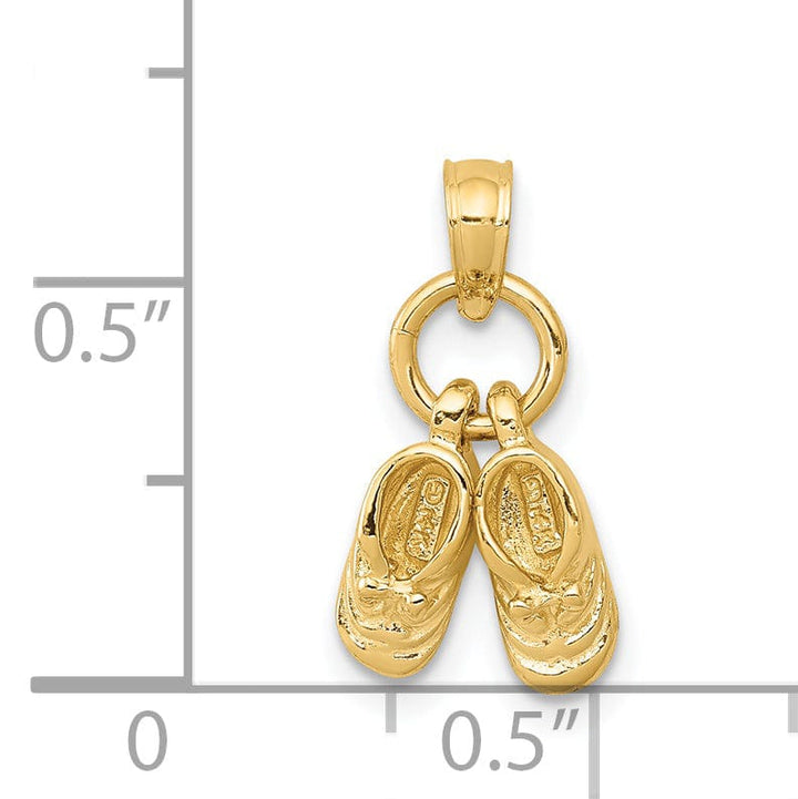 Solid 14k Yellow Gold 3 D Baby Shoes Pendant.