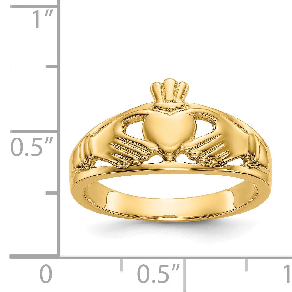 14kt yellow gold polished ladies claddagh ring