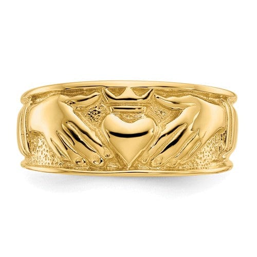 14kt Polished yellow gold mens claddagh ring band