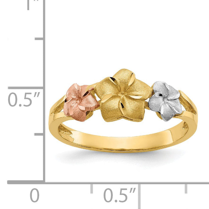14k Tri Color Gold Plumeria Ring