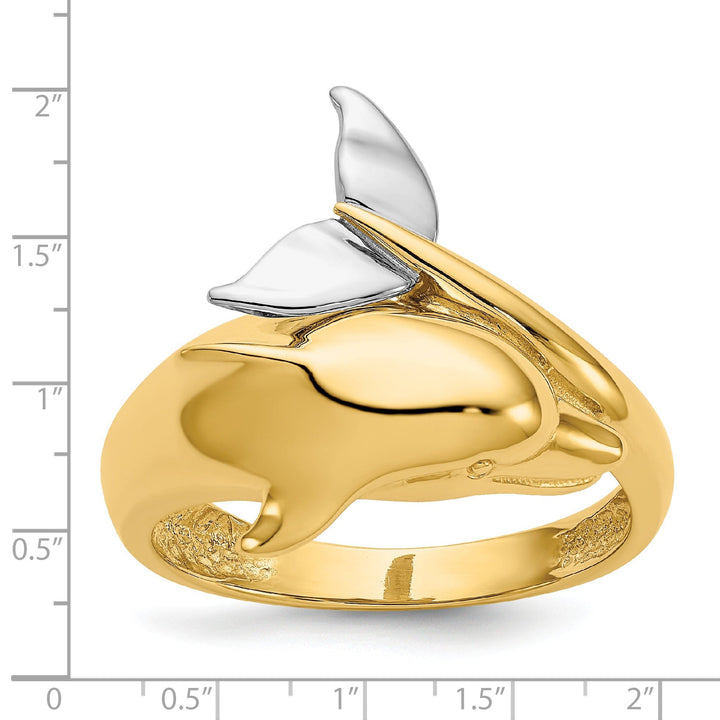 14k Two Tone Gold Polished Dolphin Ring