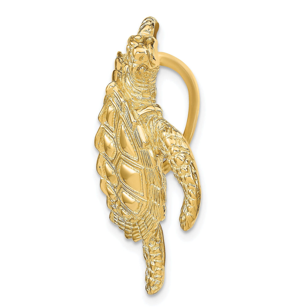 14k Yellow Gold Textured Solid Polished Finish Sea Turtle Slide. Fits up to 8mm Omega or 10mm Fancy Omega.