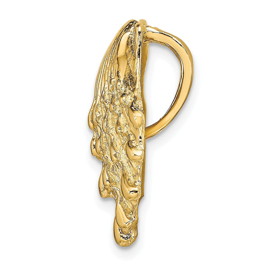 14k Yellow Gold Solid Polished Textured Finish Small Lion's Paw Shell Slide Pendant Fits up to 8mm Fancy Omega