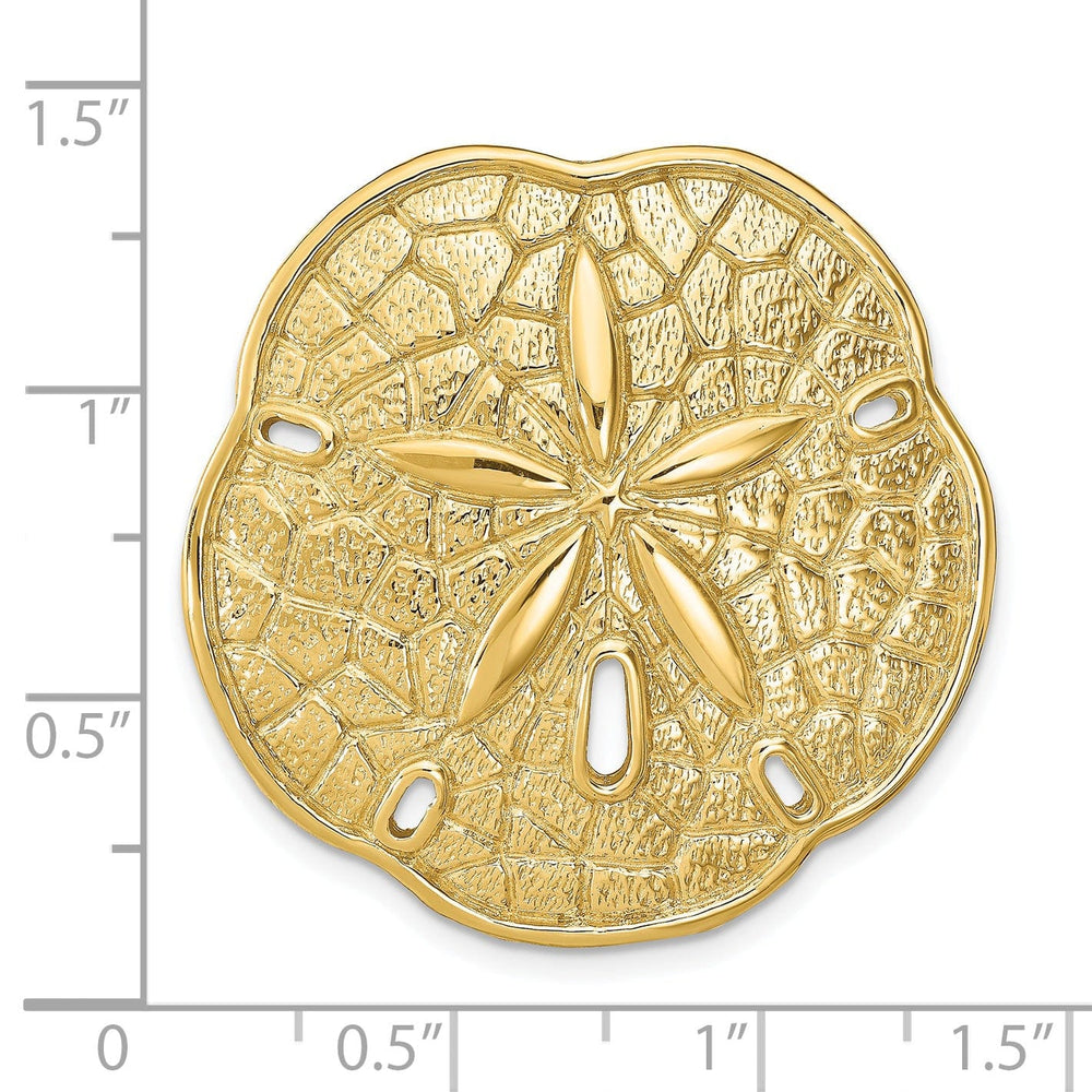 14k Yellow Gold Textured Polished Finish Solid Sea Sand Dollar Slide Pendant Fits up to 8 mm fancy Omega Chain