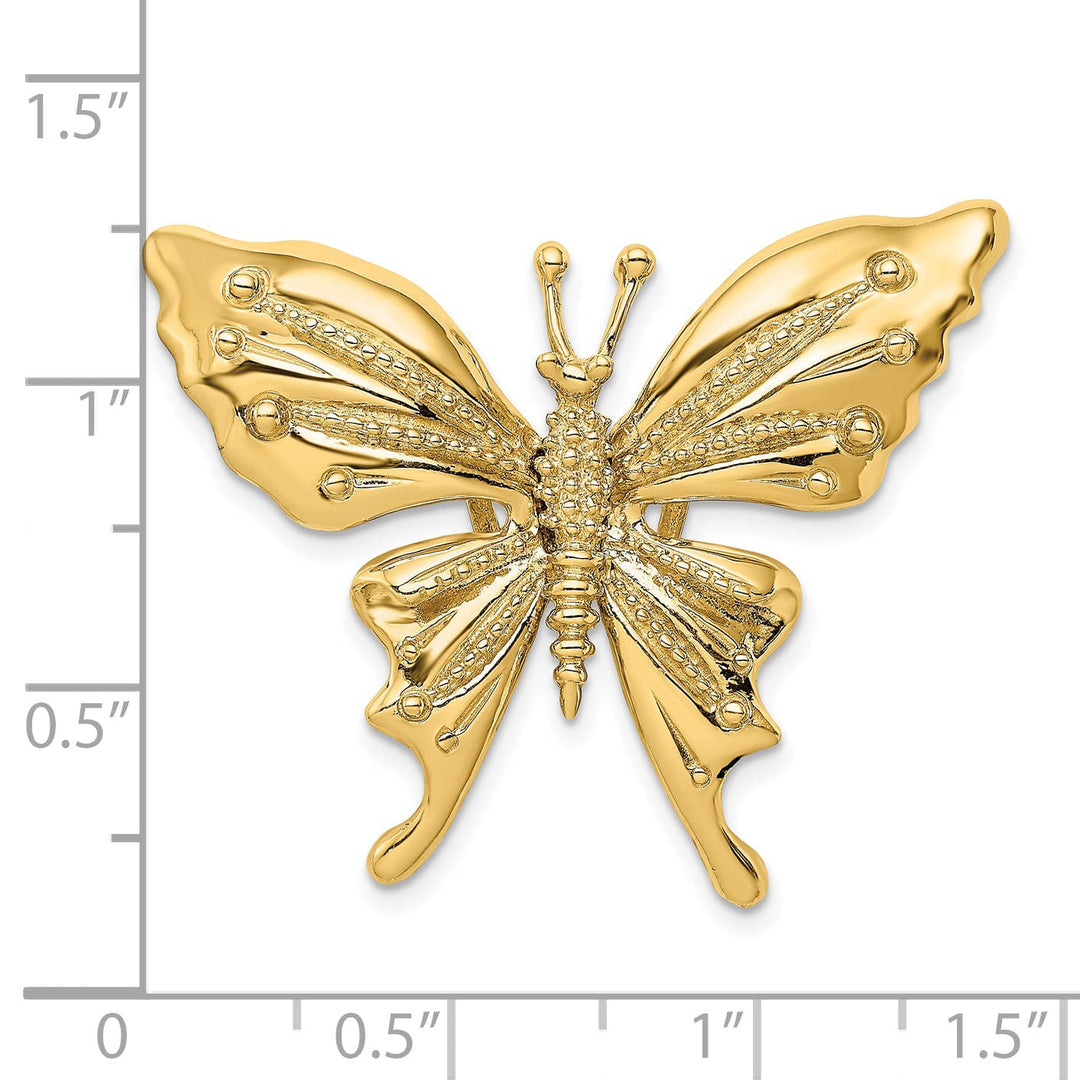 14k Yellow Gold Open Back Textured Solid Polished Finish Beaded Butterfly Slide Charm Pendant