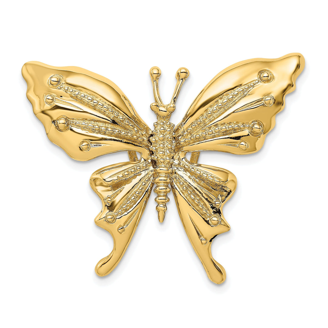 14k Yellow Gold Open Back Textured Solid Polished Finish Beaded Butterfly Slide Charm Pendant