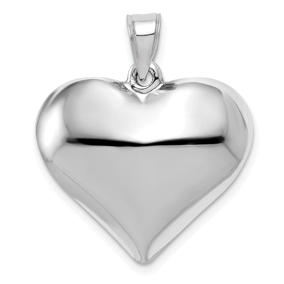 14K White Gold Hollow Polished Finish Women's 3 Dimensional Medium Size Puff Heart Shape Charm Pendant