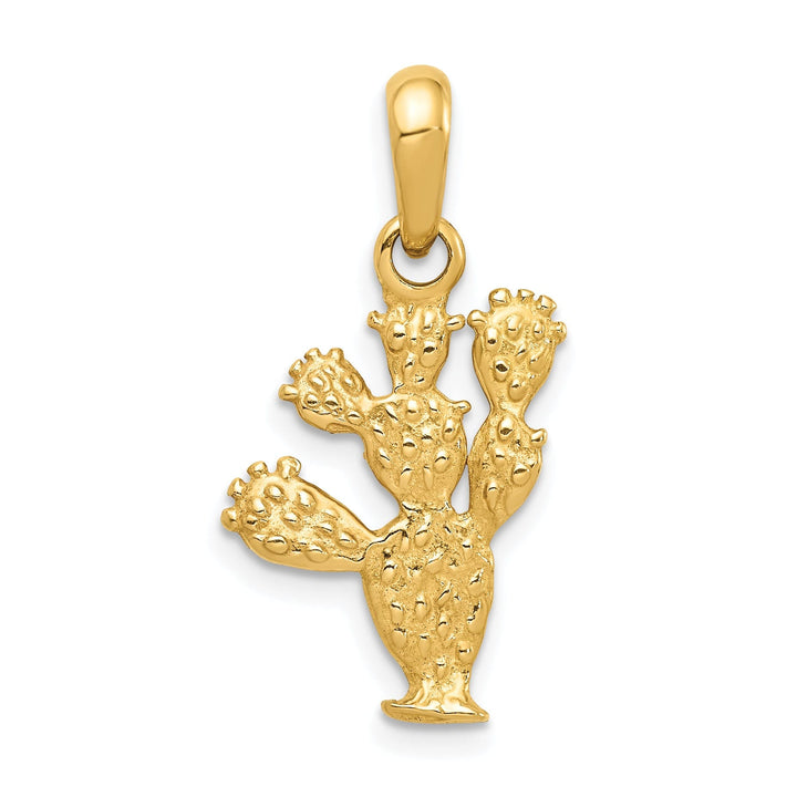 14k Yellow Gold Textured Solid Polished Finish 3-Dimensional Cactus Design Charm Pendant