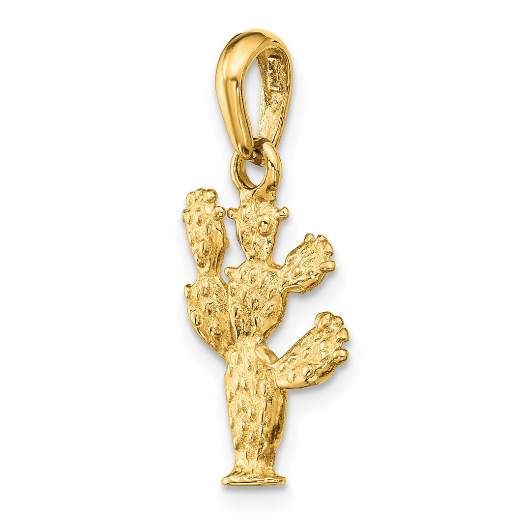 14k Yellow Gold Textured Solid Polished Finish 3-Dimensional Cactus Design Charm Pendant