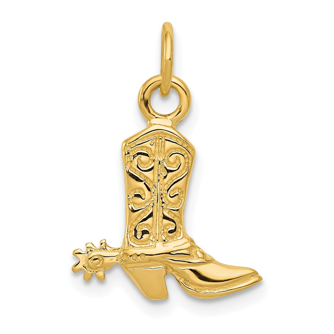 14k Yellow Gold Polished Finish 3-Dimensional Cowboy Boot with Spurs Charm Pendant