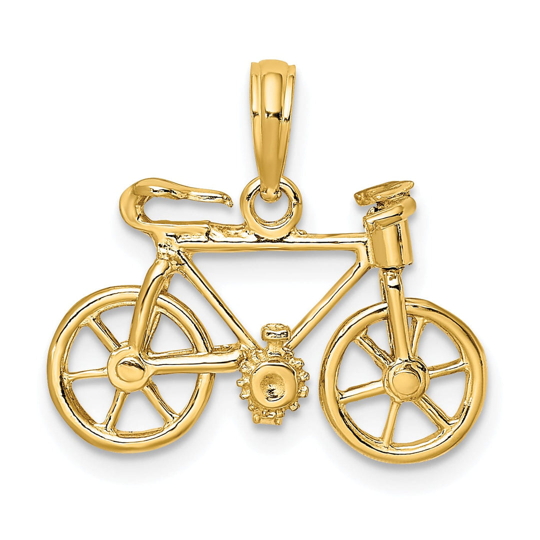 14k Yellow Gold Polished Finish 3-Dimensional Moveable Bicycle Charm Pendant