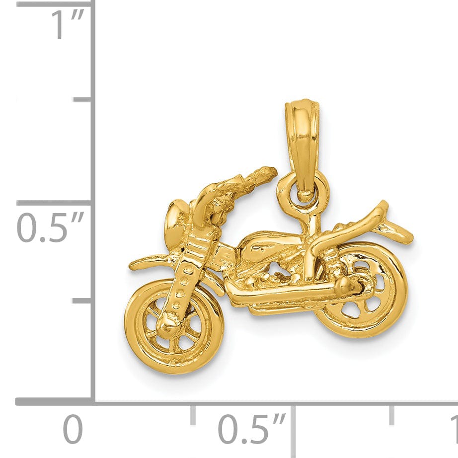 14k Yellow Gold 3-D Moveable Motorcycle Pendant