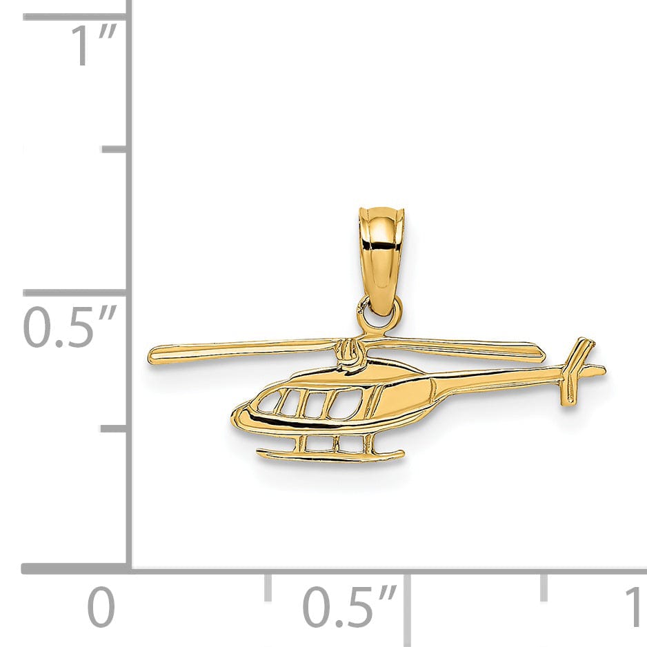 14k Yellow Gold Polished Textured Finish Helicopter Charm Pendant