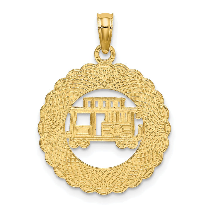 14k Yellow Gold Polished Textured Finish GATLINBURG TENNESSEE withTrolley Car in Lace Circle Design Charm Pendant