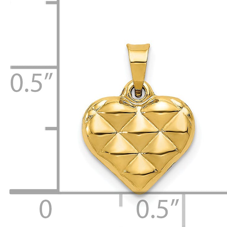 14K Yellow Gold Hollow Texture Polished Finish 3-Dimensional Heart Shape Design Charm Pendant