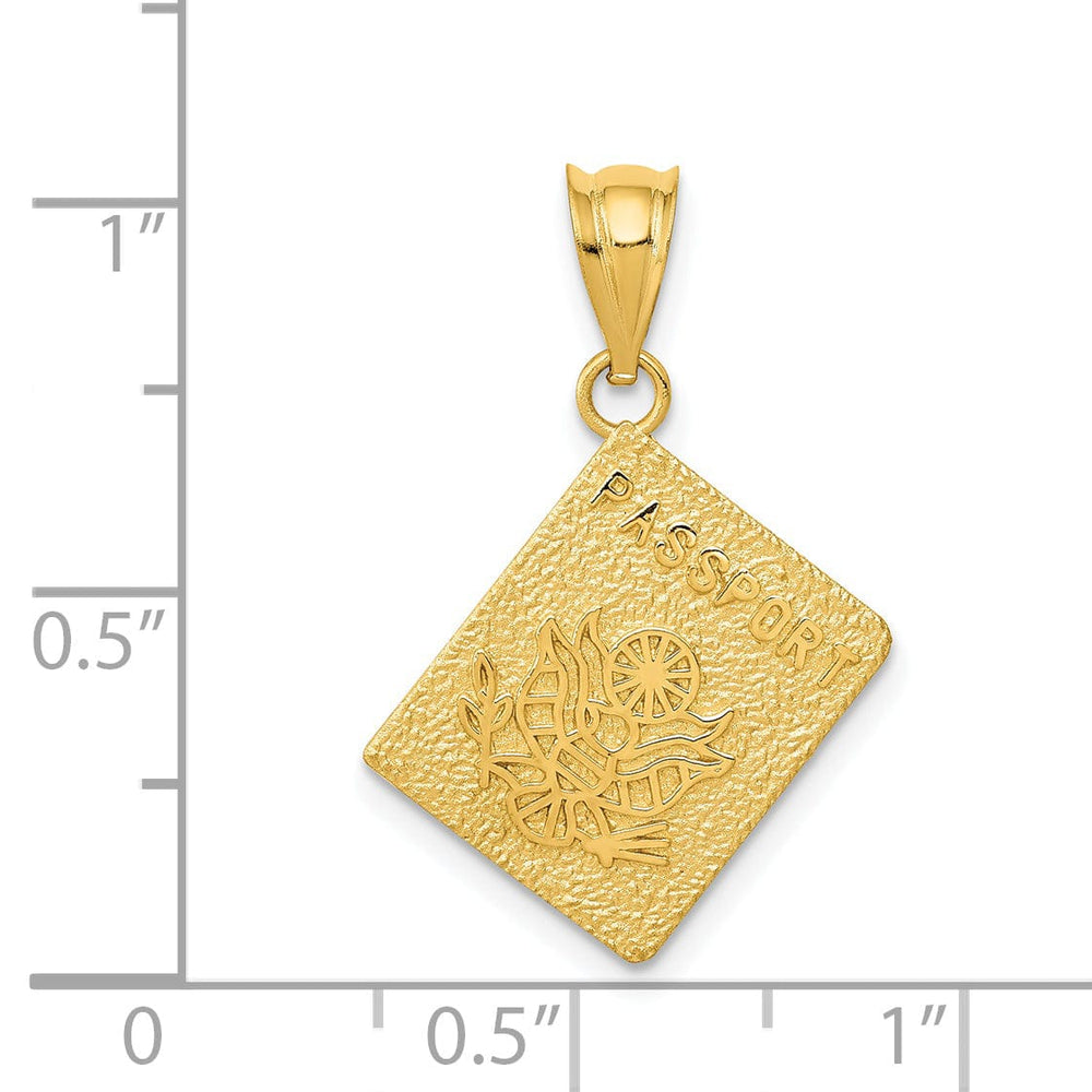 14K Yellow Gold Solid Textured Polished Finish Passport Charm Pendant