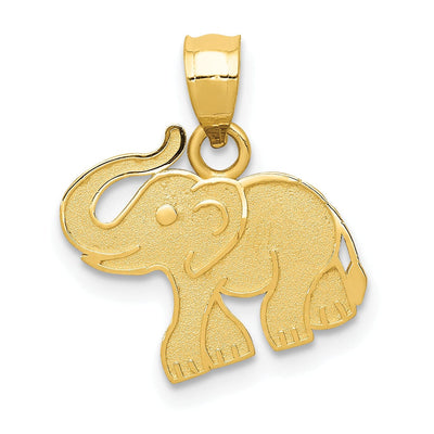 14k Yellow Gold Solid Brushed Finish Elephant Charm Pendant