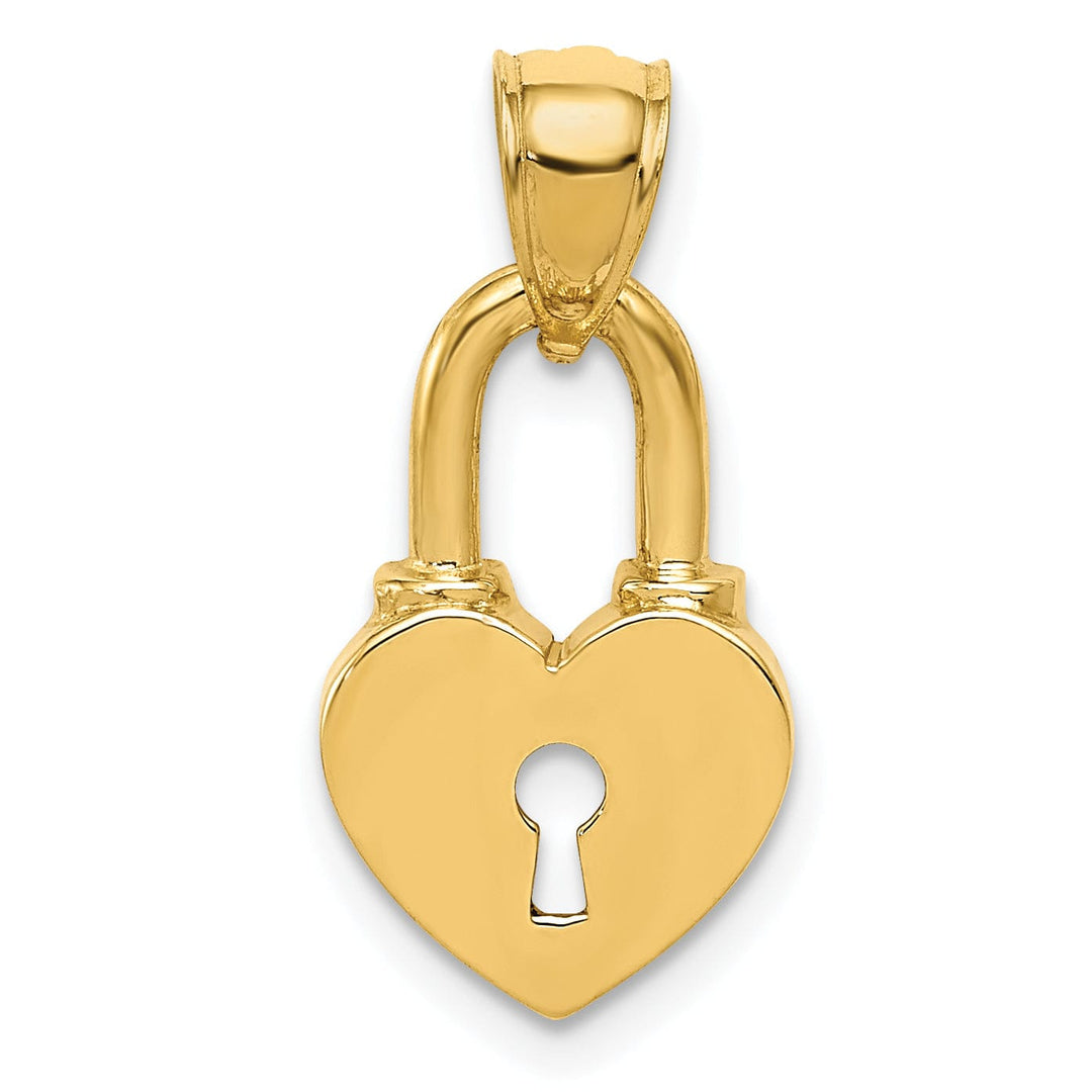 14K Yellow Gold Solid Heart Shape Lock with Key Hole Design Charm