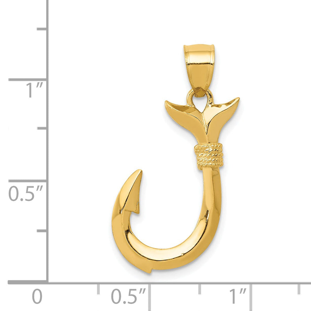 14k Yellow Gold Whale Tail Hook Pendant