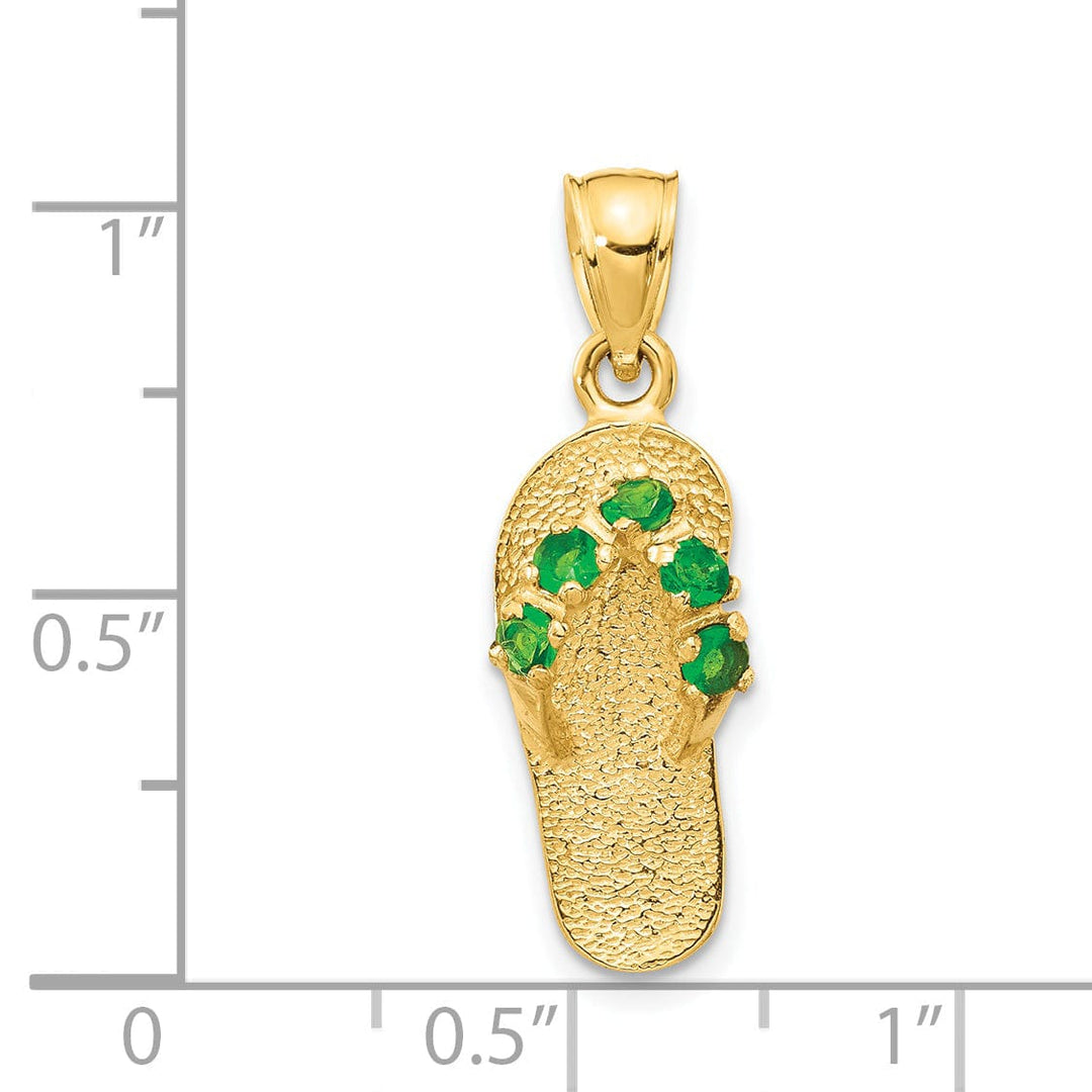 14k Yellow Gold Solid Texture Polish Finish 3-Dimensional May Cubic Zirconia Birthstone Flip Flop Sandle Charm Pendant