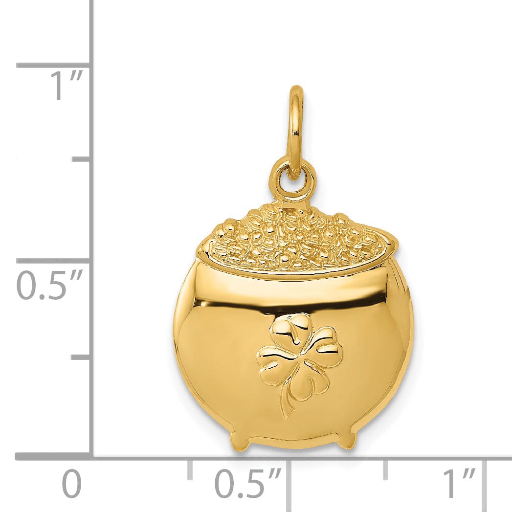 14k Yellow Gold Polished Finish Concave Shape Mens Pot of Gold Design Charm Pendant