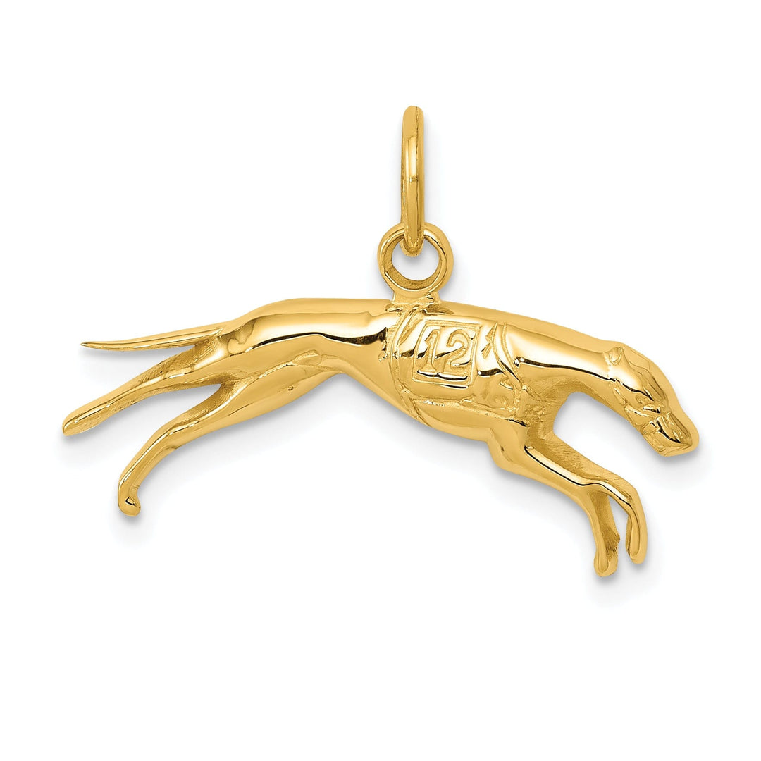 14k Yellow Gold Textured Polished Finish Greyhound Dog Charm Pendant