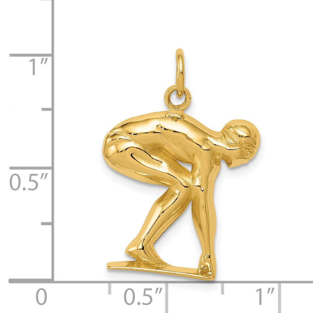 14K Yellow Gold Polished Men's Swimmer/Diver Charm Pendant