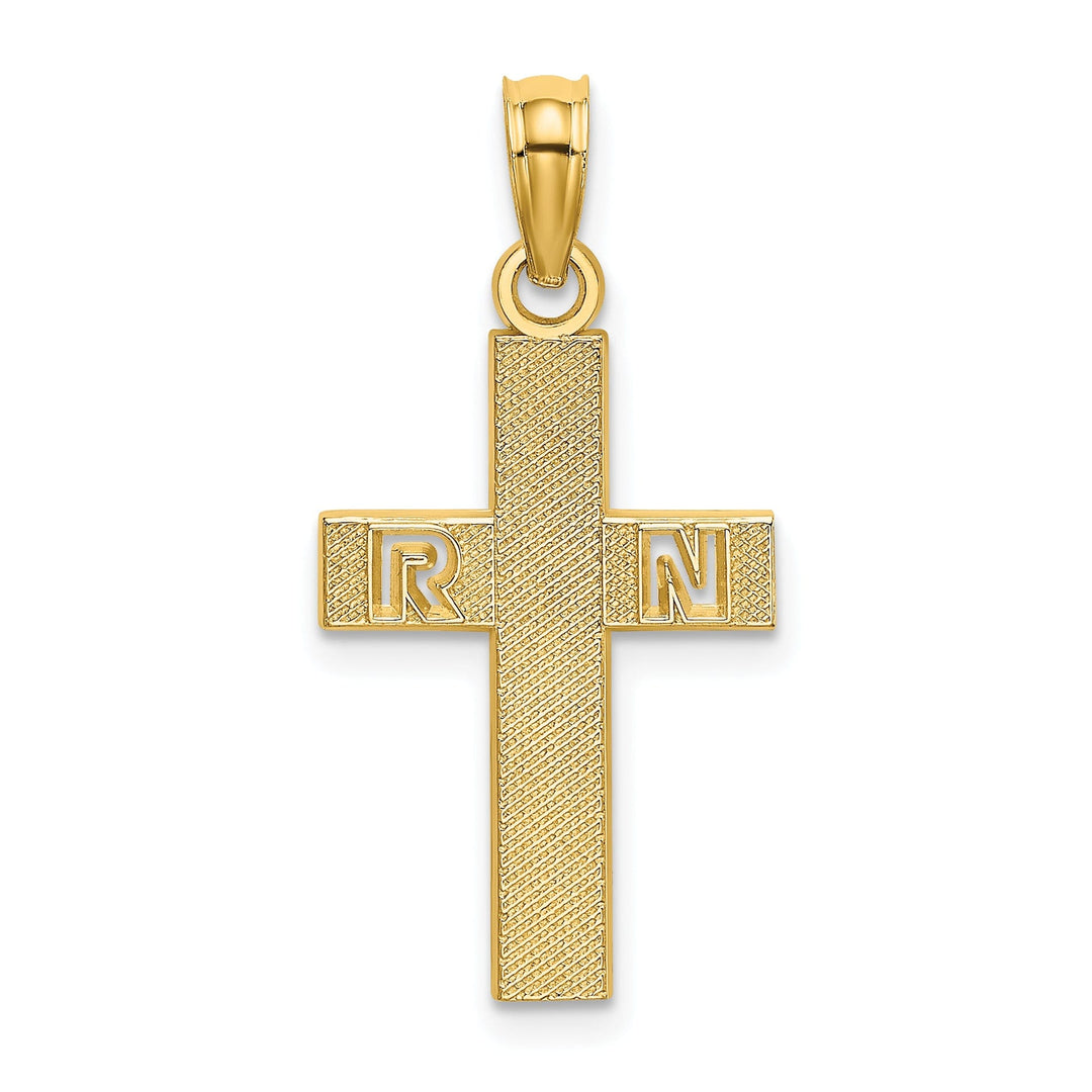 14k Yellow Gold Textured Polished Finish R.N Cross Design Charm Pendant