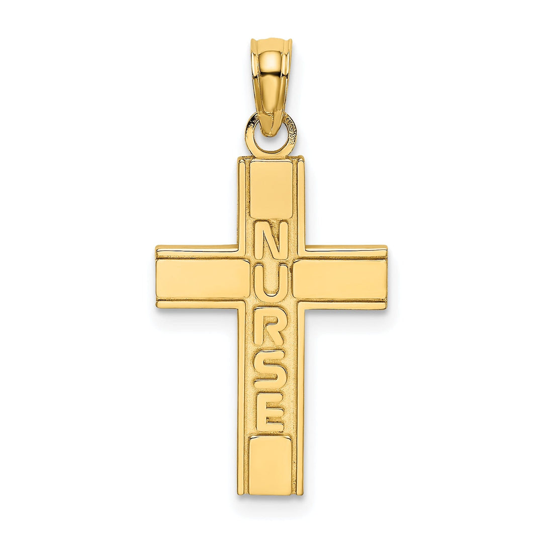 14k Yellow Gold Polished Textured Finish Nurse Cross Charm Pendant