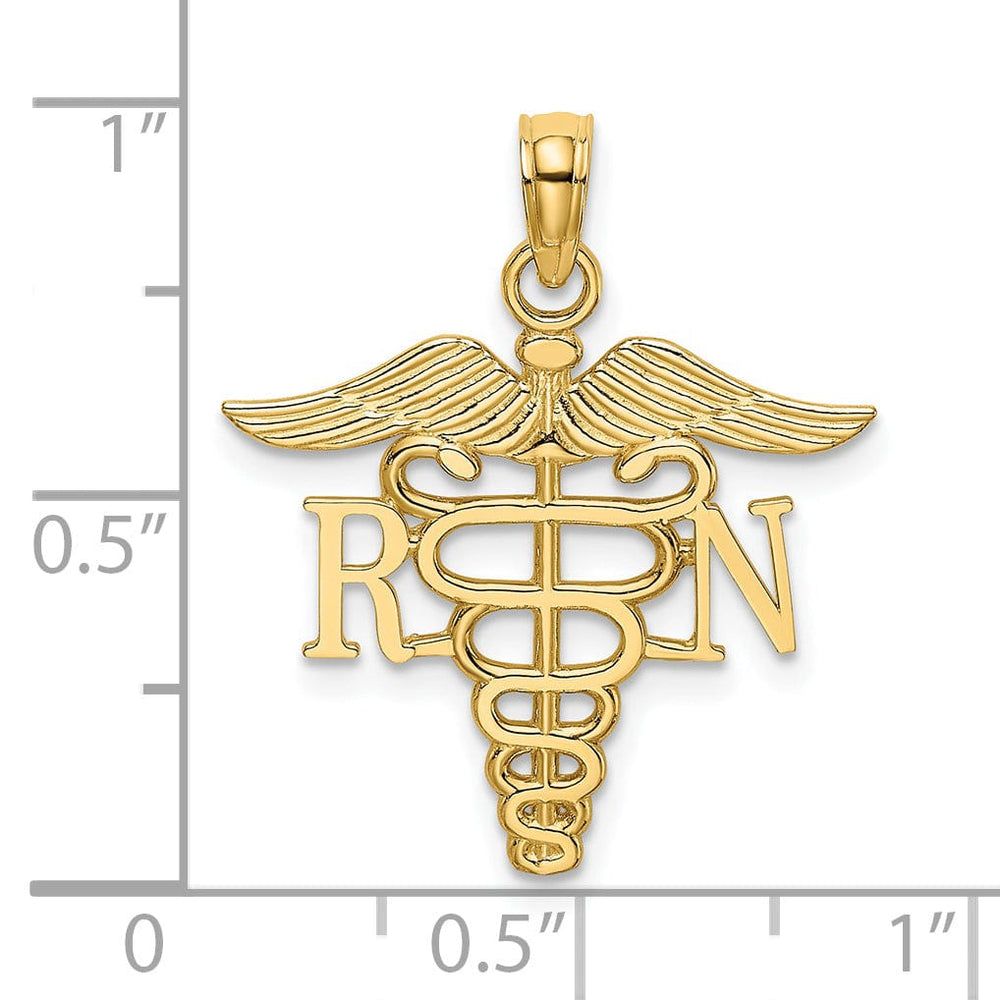 14k Yellow Gold Textured Polished Finish R.N Caduceus Charm Pendant