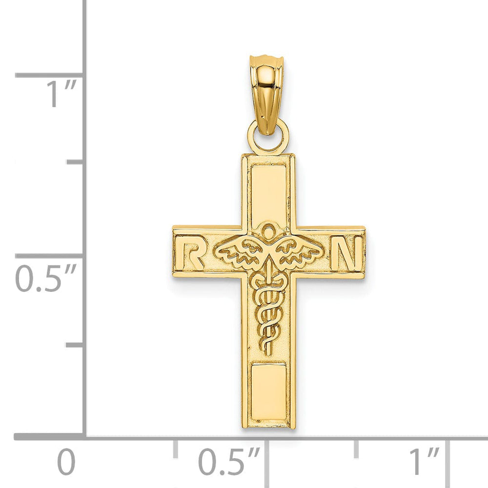 14K Yellow Gold Textured Polished Finish RN Caduceus Cross Charm Pendant
