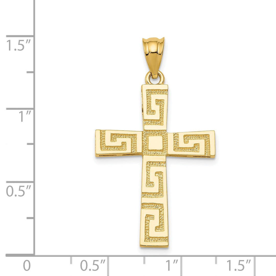 14k Yellow Gold Greek Key Design Cross Pendant