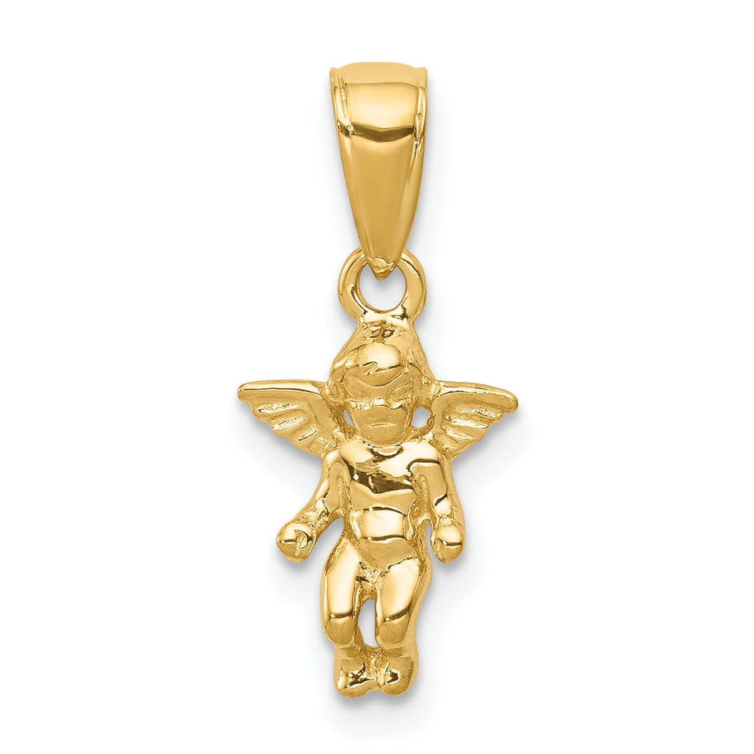 14k Yellow Gold Polish Finish 3-Dimensional Solid Small Angel Pendant