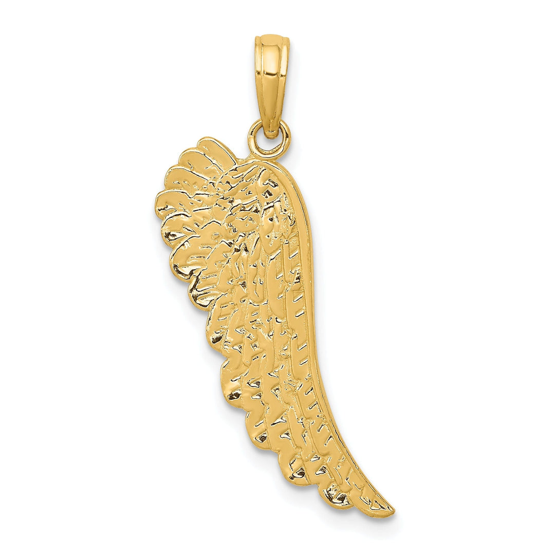 14K Yellow Gold Polished Finish Solid Closed Back Angel Wing Pendant
