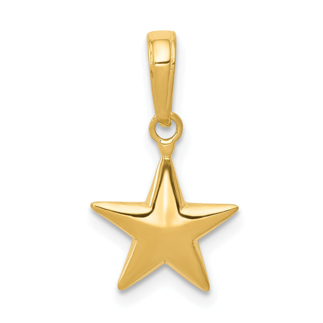 14k Yellow Gold Small Size Solid Polished Finish 3-Dimensional Star Charm Pendant