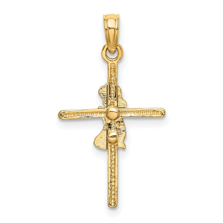 14k Yellow Gold Polished Finish Concave Praying Girl on Cross Pendant